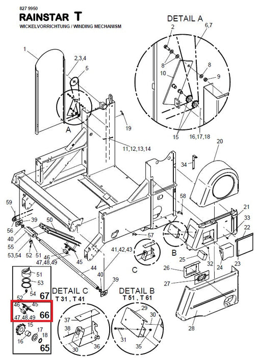 Gleitlasche mit Rolle zu Wickelvorrichtung für RAINSTAR T32, T42, T51 und PRORAIN Technische Zeichnung