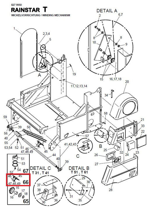 Gleitlasche mit Rolle zu Wickelvorrichtung für RAINSTAR T32, T42, T51 und PRORAIN Technische Zeichnung