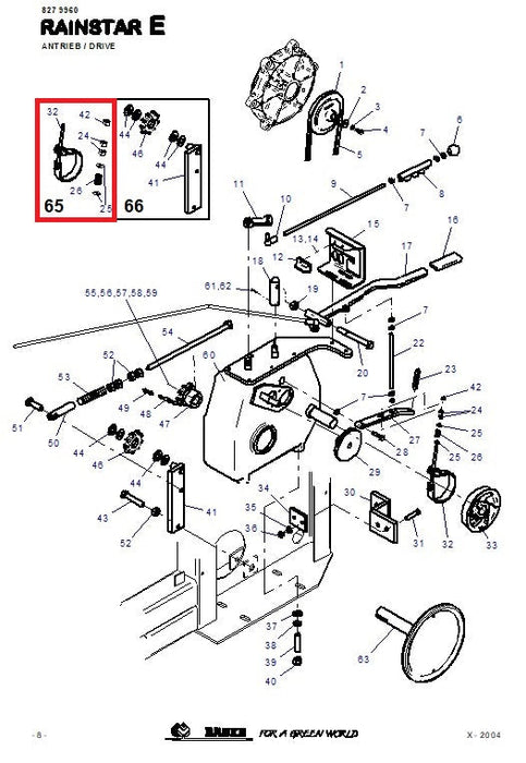 Rep.Set Bandbremse G4 für RAINSTAR E11, E21, E31, E41, E51, E51XL, E55, E55L und E55XL Technische Zeichnung