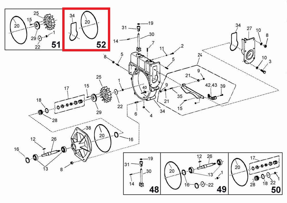 Rep.Set Dichtungen für Turbine Ti15 Zeichnung mit markierung der einzelnen Produktbauteile