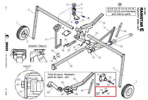 Rep.Set Pendellagerung zu Radstativ für RAINSTAR E11, E21, E31, E41, E51, E51XL, E55, E55L, E55XL, T32, T42, T51 und PRORAIN Technische Zeichnung