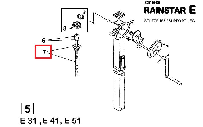 Rep.Set Spindel und Mutter zu Stützfuss für RAINSTAR E31, E41 und E51 - 184942