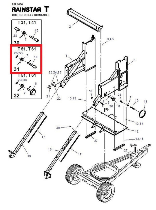 Rep.Set Welle und Zahnrad zu Drehgestell für RAINSTAR T51 - 8343846