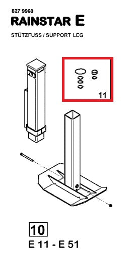 Dichtsatz komplett zu Stützfuss für RAINSTAR E11, E21, E31, E41 und E51 Technische Zeichnung
