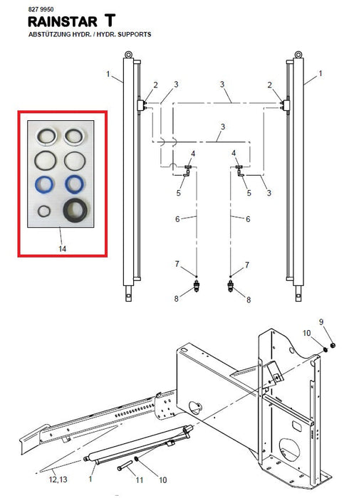 Dichtungssatz zu Abstützung hydraulisch für RAINSTAR T51 Technische Zeichnung