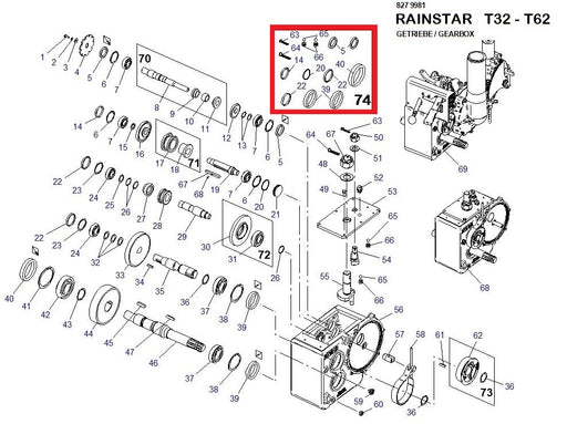 Rep.Set Dichtungen G2/G2-4/G3-4 für RAINSTAR T32, T42 und T51 Technische Zeichnung