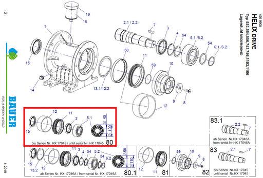 Rep. Set Dichtungen und Lager für Helix Drive 553 bis 1106 Technische Zeichnung