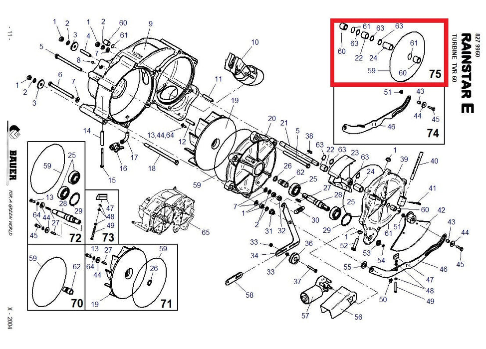 Rep.Set Dichtungen und Lager zu Turbine für RAINSTAR E11, E21, E31, E41, E51, E51XL, E55, E55L, E55XL, T51 Technische Zeichnung