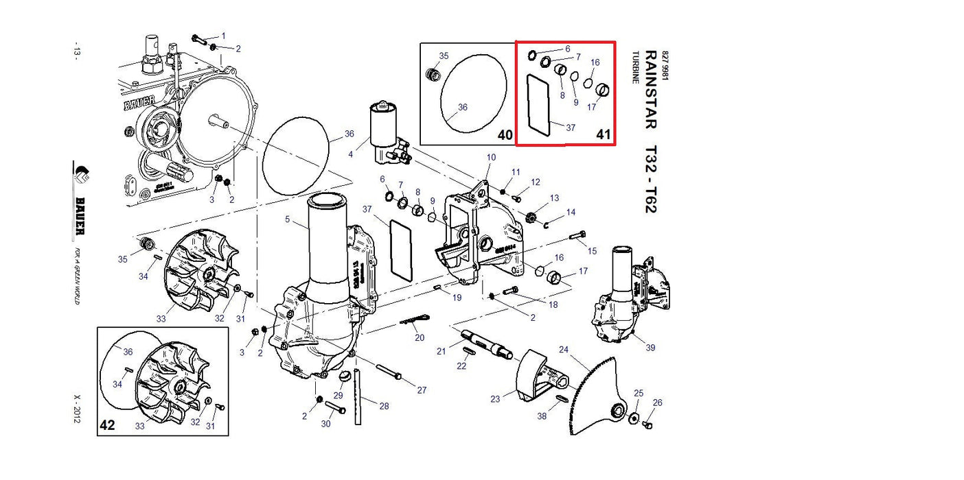 Rep.Set Dichtungen und Lager zu Turbine für RAINSTAR T32 und T42 Technische Zeichnung