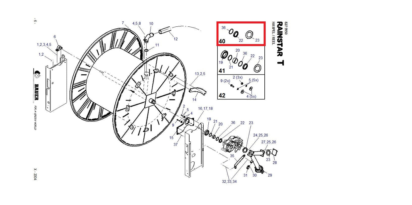 Rep.Set Dichtungen zu Haspel für RAINSTAR T32, T42 und T51 Technische Zeichnung