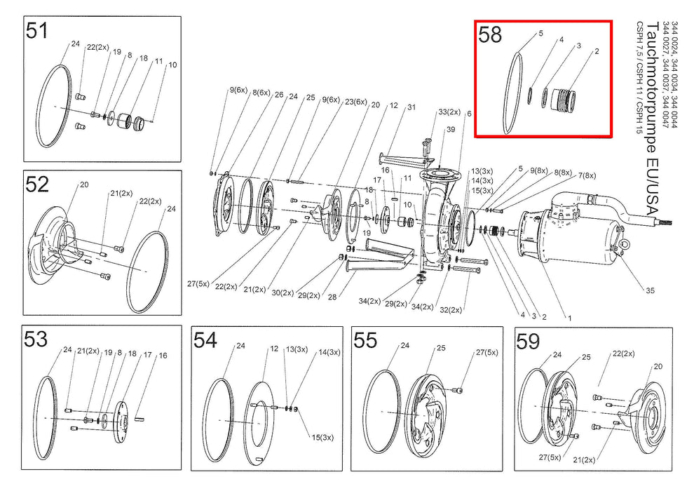 Rep. Set Gleitringdichtung Motor CSPH 7,5 bis 15kW DN100 Technische Zeichnung