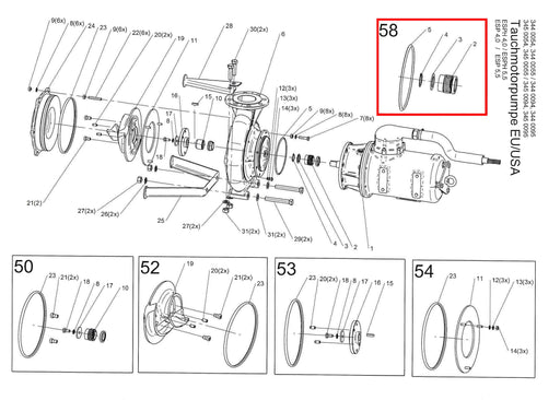 Rep. Set Gleitringdichtung Motor ESPH/CSPH 4 bis 7,5kW DN80 Technische Zeichnung