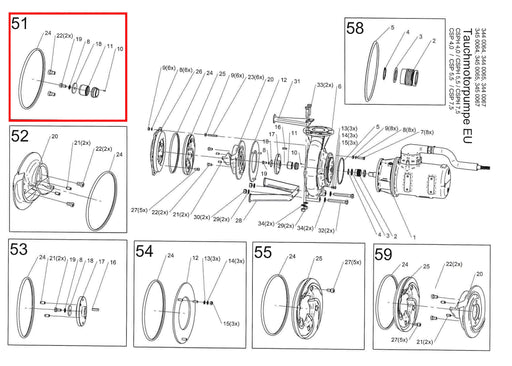 Rep. Set Gleitringdichtung Pumpe CSPH 4 bis 7,5kW DN80 Technische Zeichnung