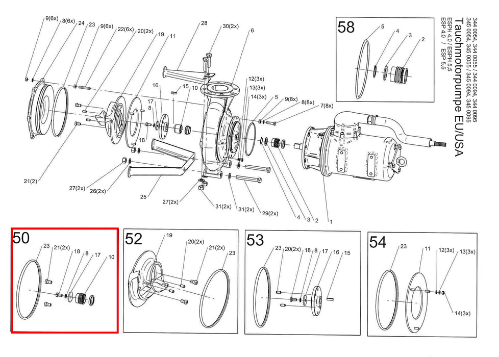 Rep. Set Gleitringdichtung Pumpe ESPH 4 bis 7,5kW DN80 Technische Zeichnung