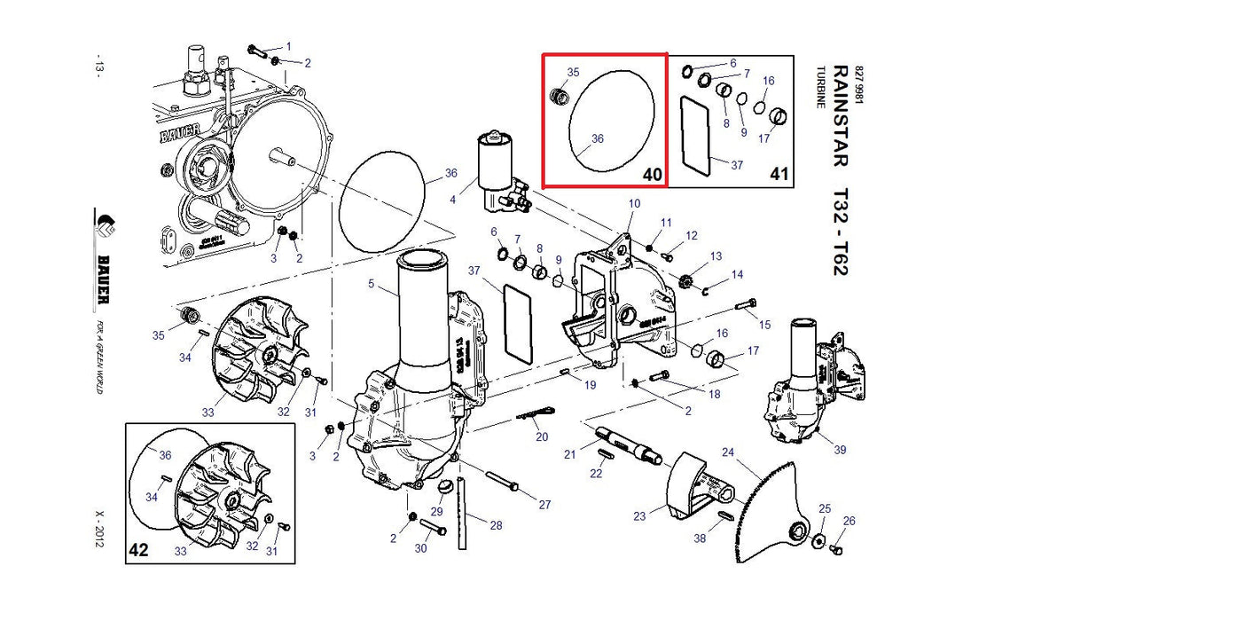 Rep.Set Gleitringdichtung TVR zu Turbine für RAINSTAR T32 und T42 Technische Zeichnung