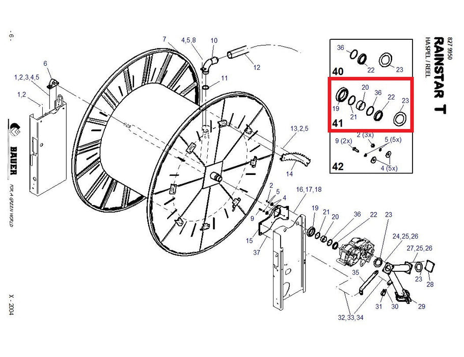 Rep.Set Haspel Lagerung für RAINSTAR T32, T42 und T51 Technische Zeichnung