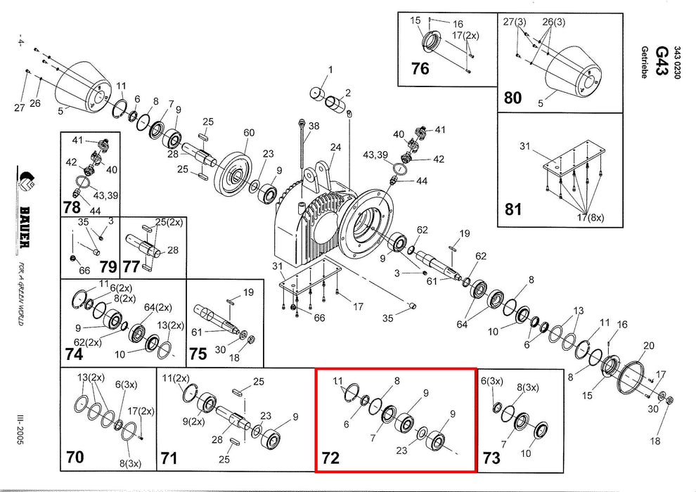 Rep. Set Lagerabdichtung Antriebswelle SM540 L4/SM540 L4-M Technische Zeichnung