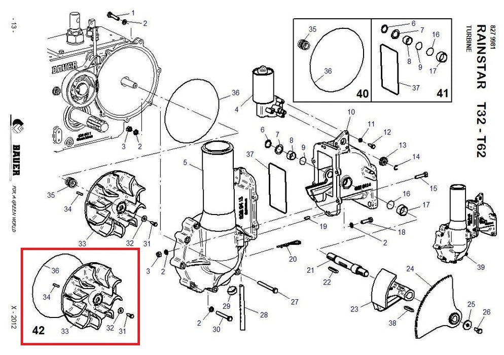 Rep.Set Laufrad TVR 18 zu Turbine für RAINSTAR T32 und T42 Technische Zeichnung