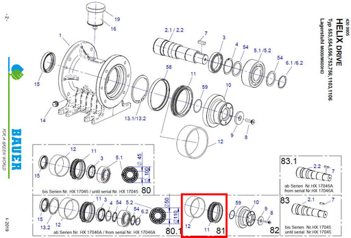 Rep. Set Laufwerksdichtung  für Helix Drive 553 bis 1106 Technische Zeichnung