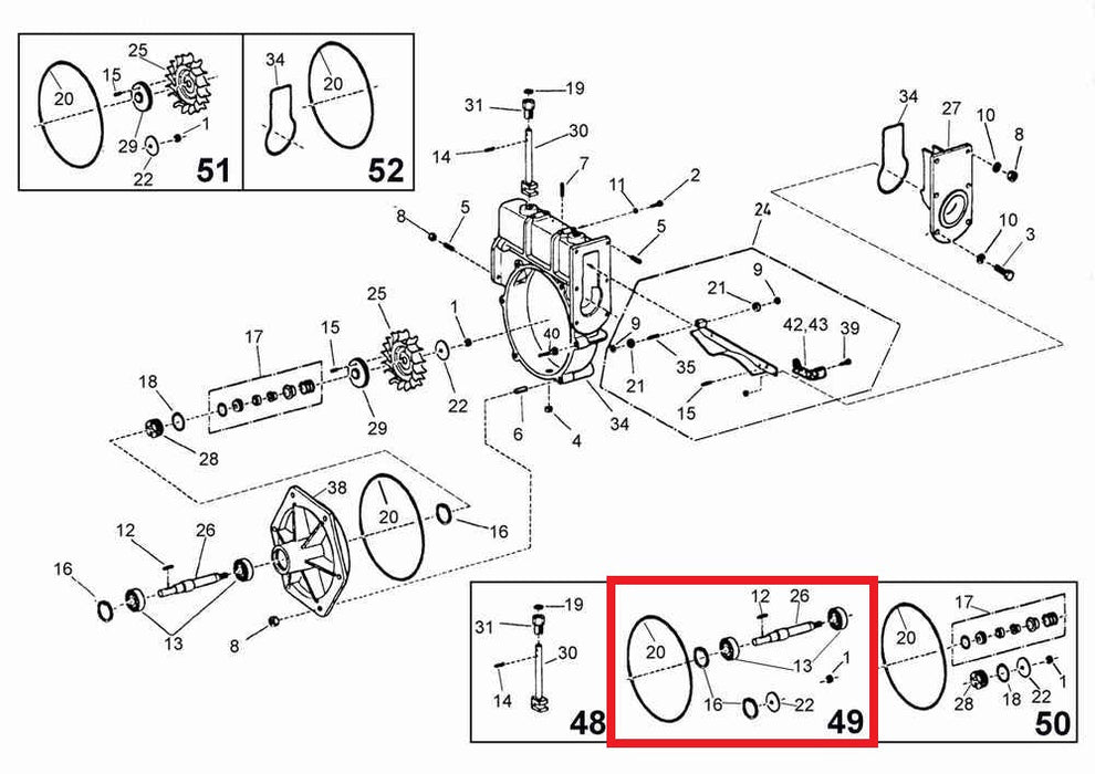 Rep.Set Turbinenwelle für Turbine Ti15 Zeichnung mit Markierung der einzelnen Produktbauteile