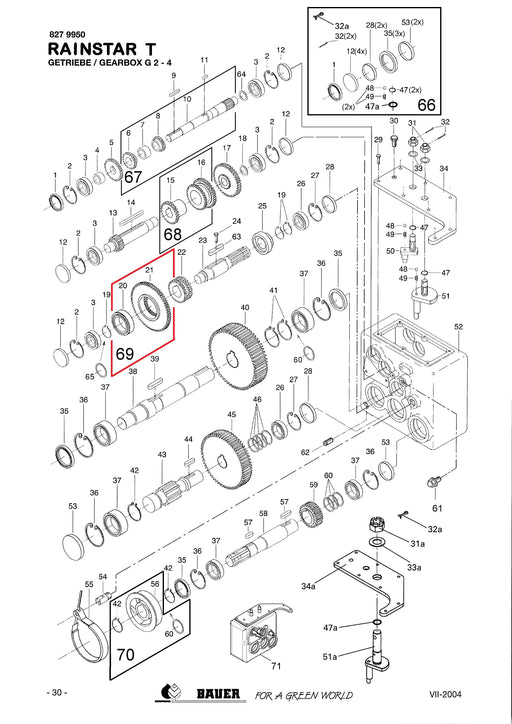 Rep.Set Zahnrad mit Lager zu Getriebe G2-4 für RAINSTAR T51 Technische Zeichnung