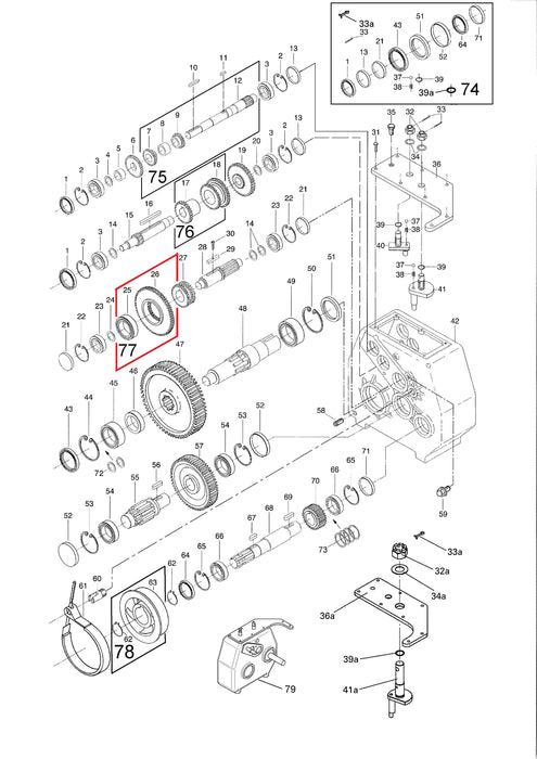 Rep.Set Zahnrad mit Lager zu Getriebe G4 für RAINSTAR E11, E21, E31, E41, E51, E51XL, E55, E55L und E55XL Technische Zeichnung