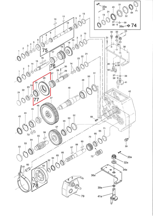 Rep.Set Zahnrad mit Lager zu Getriebe G4 für RAINSTAR E11, E21, E31, E41, E51, E51XL, E55, E55L und E55XL Technische Zeichnung